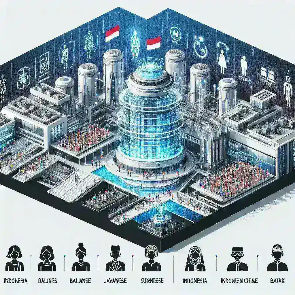 "Image showcasing the collaboration between Mitra Nvidia, Indosat, and Komdigi in building an inclusive and secure AI center in Indonesia, highlighting advanced technology and innovation."