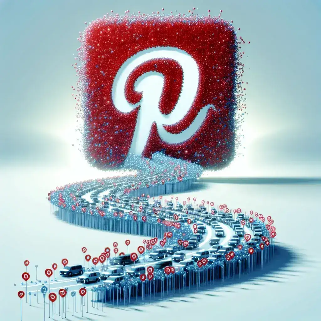 "Infografik langkah-langkah mendatangkan trafik dari Pinterest ke website, menampilkan strategi visual seperti penggunaan pin menarik, pengoptimalan kata kunci, dan pembuatan konten berkualitas."